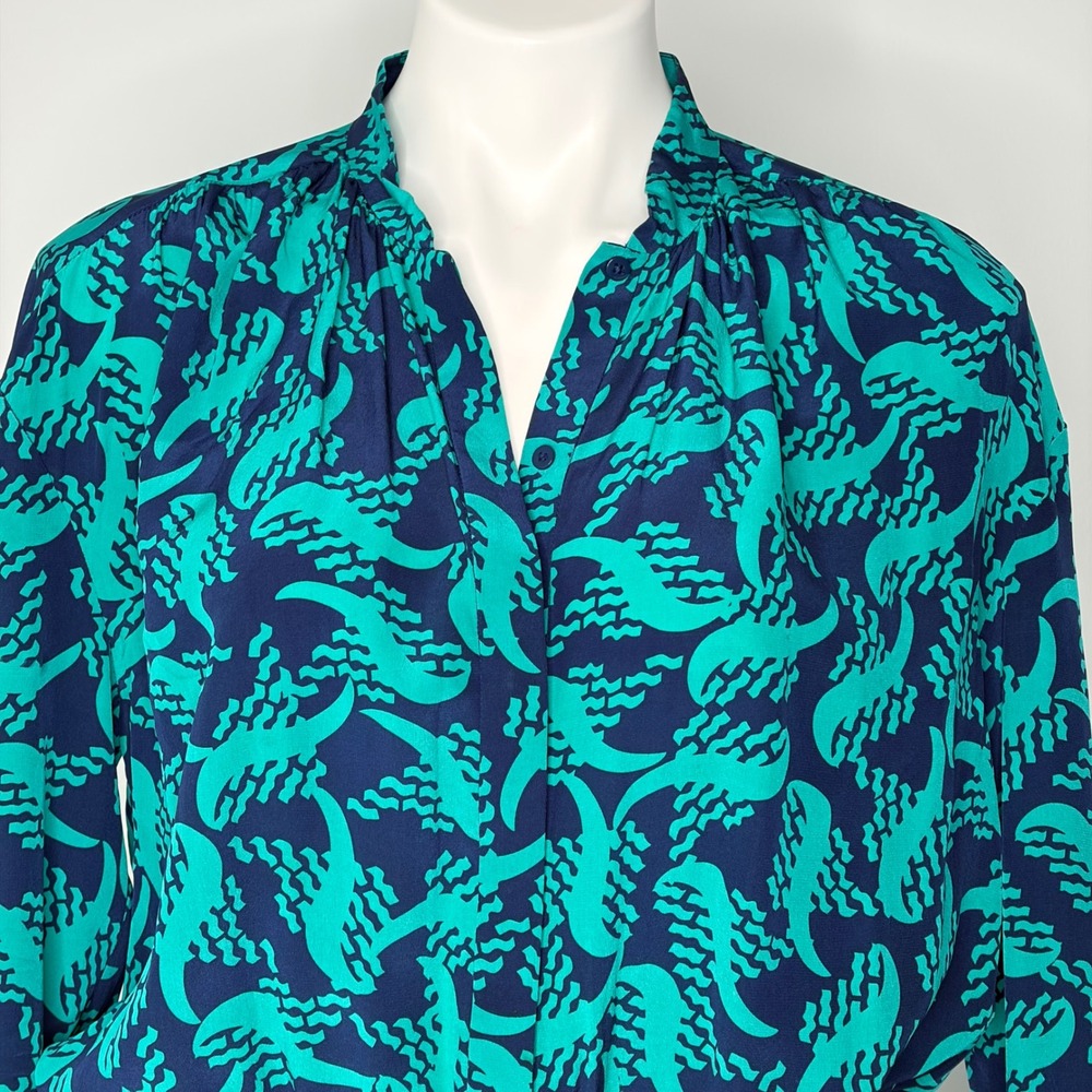 Diane von Furstenberg Deandra Dress Women 10 Teal Blue 100% Silk DVF - Picture 2 of 16